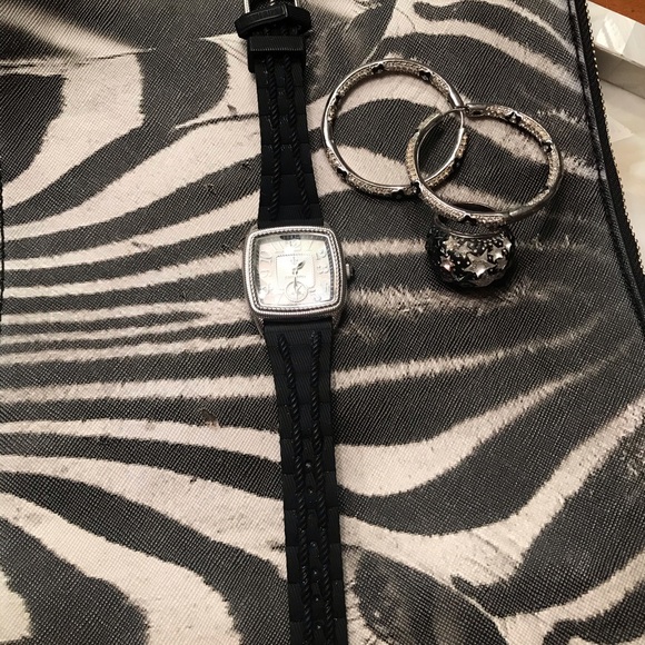 Judith Ripka SS watch; black silicone band - Picture 6 of 6